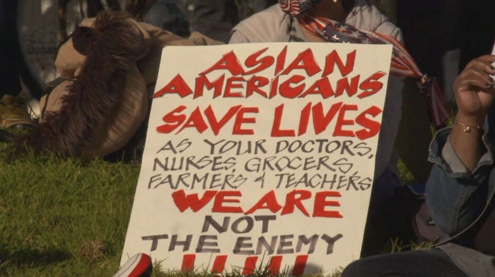 PHOTO: A demonstrator at a rally in San Francisco's Chinatown.