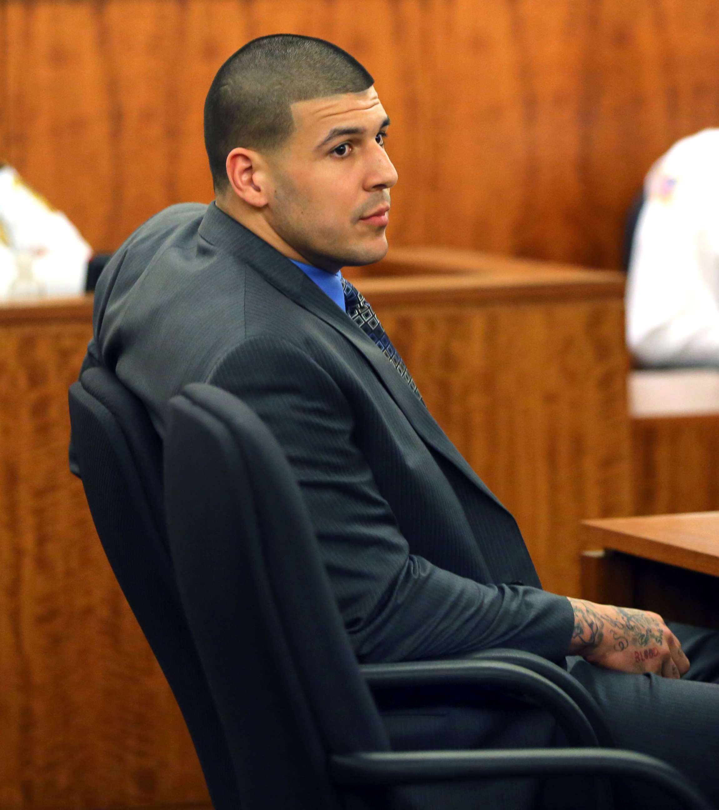 PHOTO: File photo of Aaron Hernandez during closing arguments in his trial for the murder of Odin Llyod at Fall River Superior Court, April 7, 2015.