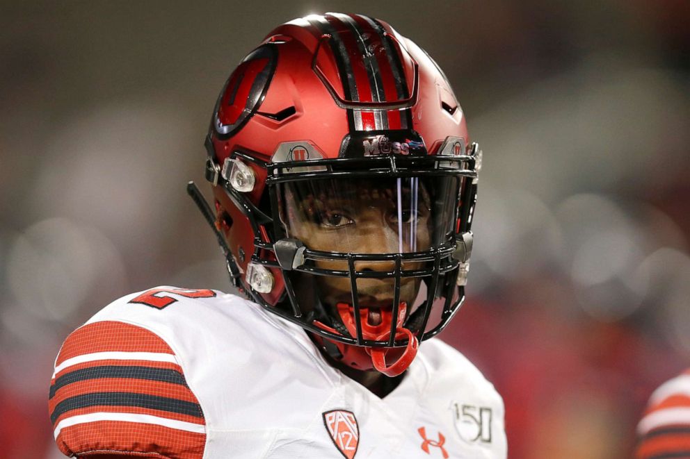 PHOTO: Utah defensive back Aaron Lowe is shown in the first half of an NCAA college football game against Arizona, in Tucson, Ariz., Nov. 23, 2019.