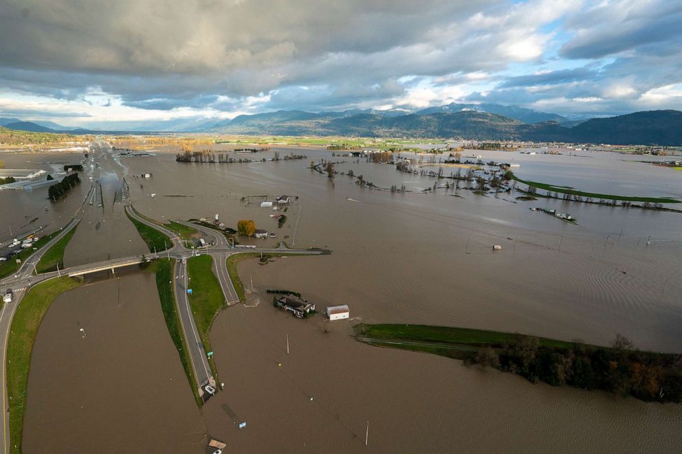 PHOTO: Floodwaters cover Highway 1 in Abbotsford, British Columbia, Nov. 16, 2021.