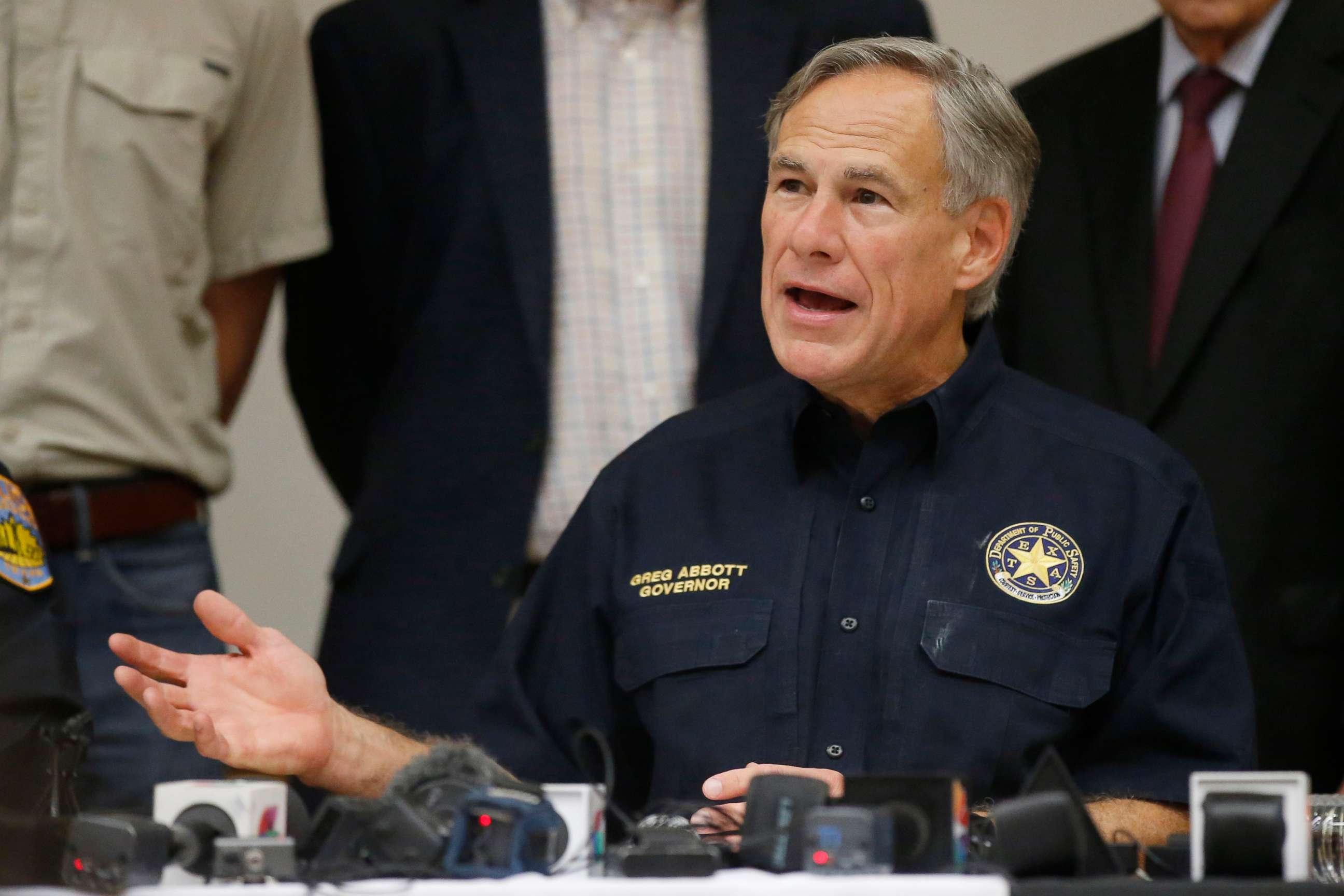 PHOTO: Texas Governor Greg Abbott speaks during a news conference concerning, Sept. 1, 2019, in Odessa, Texas.
