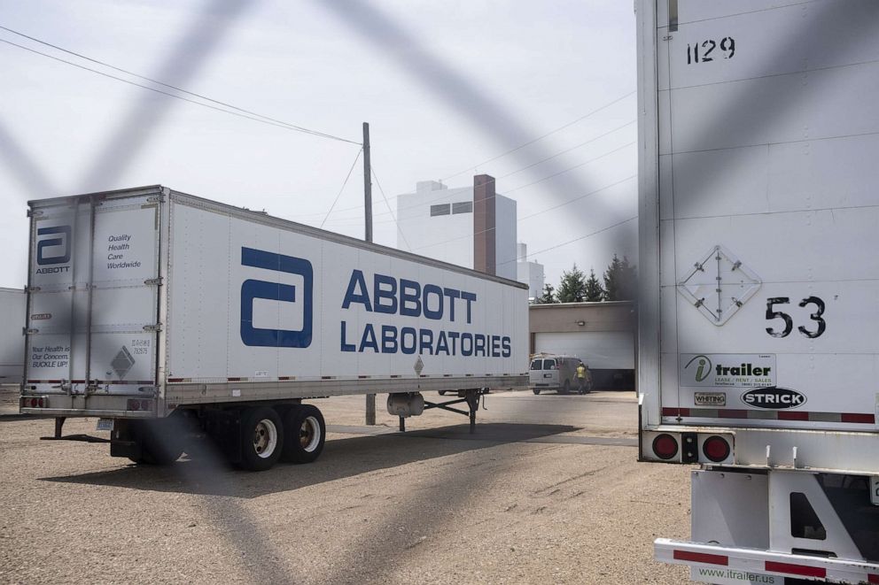 PHOTO: In this May 19, 2022, file photo, a truck trailer is shown outside the Abbott Nutrition factory in Sturgis, Mich.