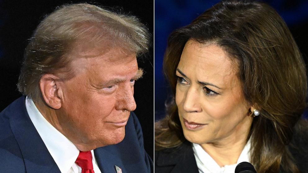 PHOTO: Former President Donald Trump and Vice President Kamala Harris during an ABC News presidential debate, Sept. 10, 2024, in Philadelphia.