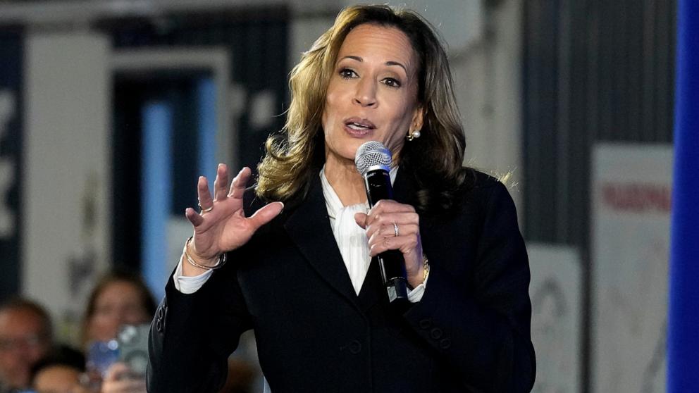 PHOTO: Democratic presidential nominee Vice President Kamala Harris speaks at a watch party at Cherry Street Pier after the presidential debate in Philadelphia, Sept. 10, 2024.