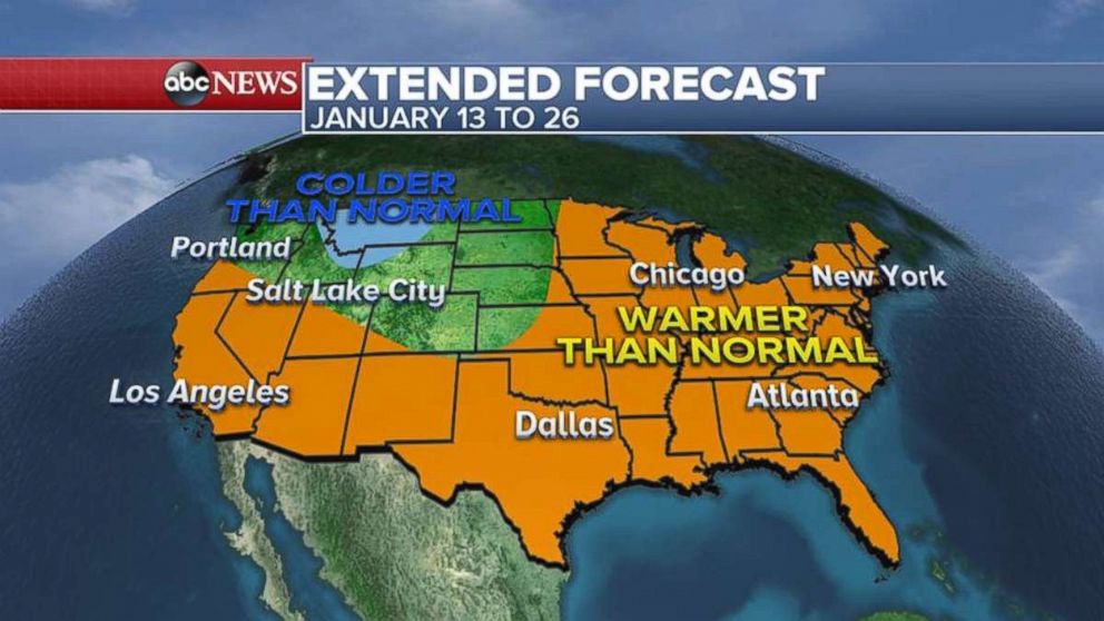 The extended forecast shows a much-needed warming trend over the eastern half of the United States.