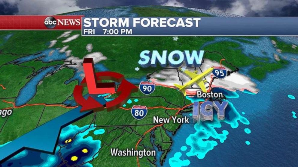A storm will cause some rain and snow in New England on Friday night, and maybe some airport delays in Boston.