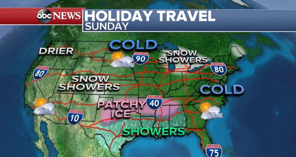 Holiday travel should be quiet, though cold, for much of the country.