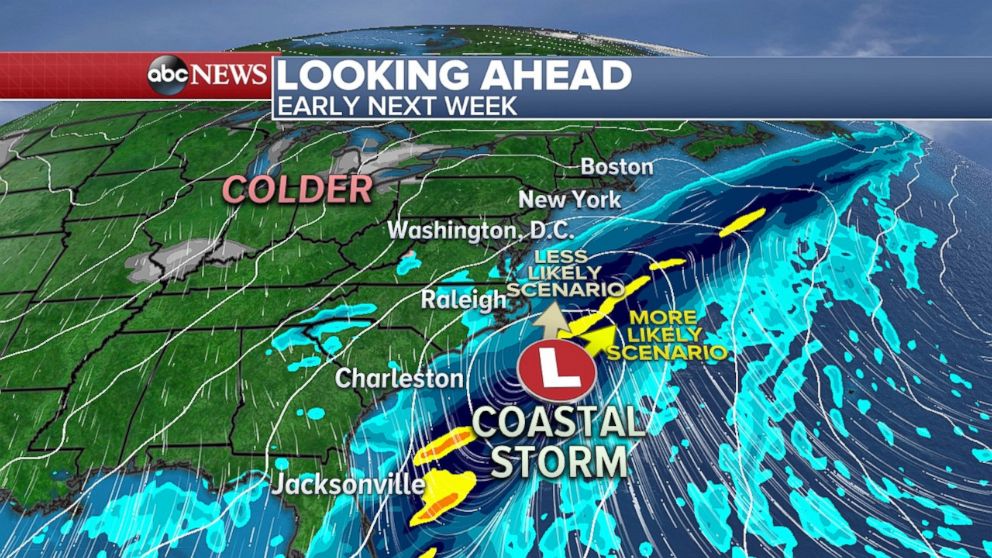 A storm appears likely to develop along the East Coast early next week.