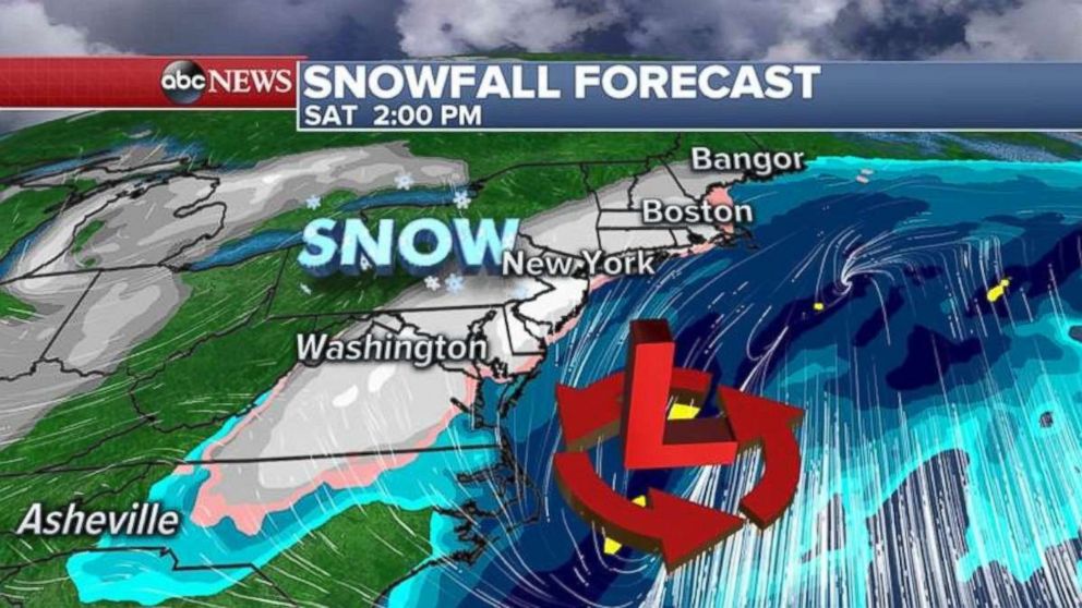 Snow will move into the Northeast during the afternoon on Saturday.