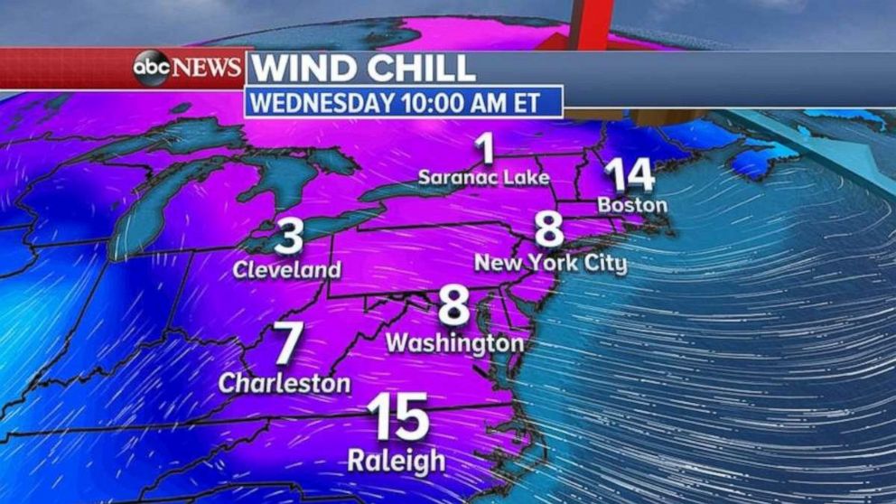 The extreme cold will move to the Northeast on Wednesday morning.