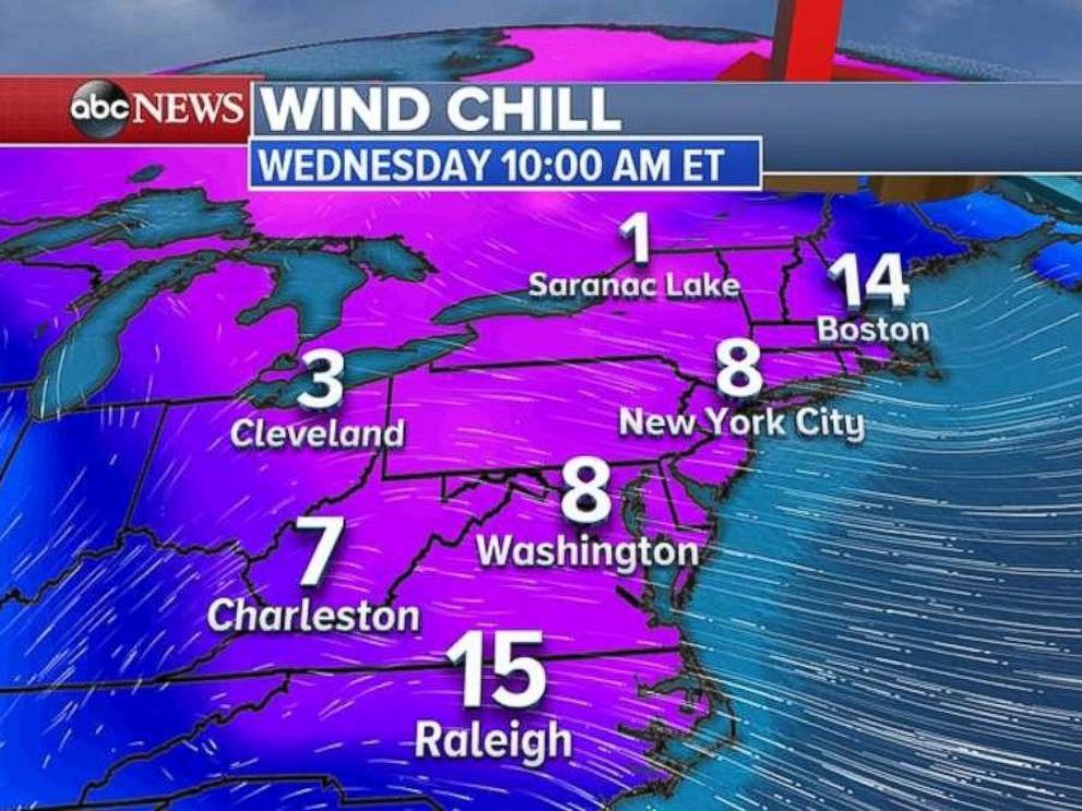 The extreme cold will move to the Northeast on Wednesday morning.