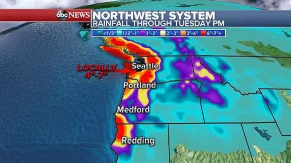 The Northwest can expect as much as half a foot of rain locally through Wednesday.