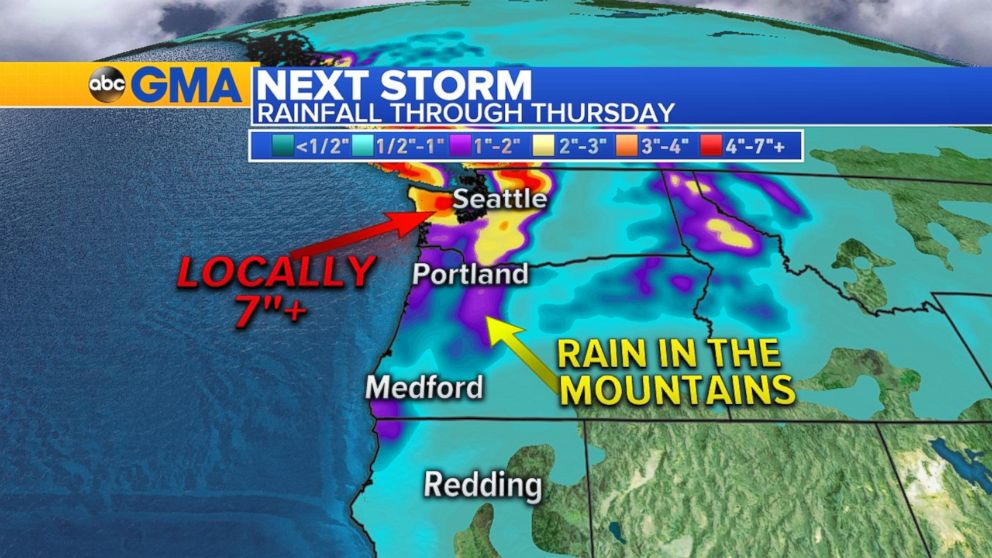 Rainfall totals in the Northwest could be over 7 inches in some areas.