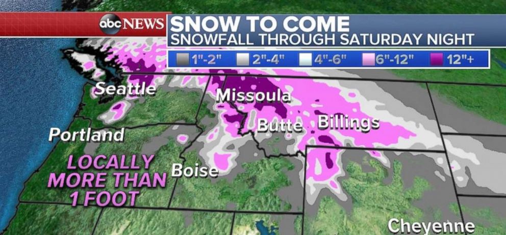 Heavy snow will fall in the mountains in the Northwest part of the country through Saturday night.