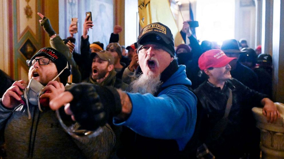 PHOTO: Supporters of President Donald Trump protest inside the Capitol in Washington, Jan. 6, 2021.