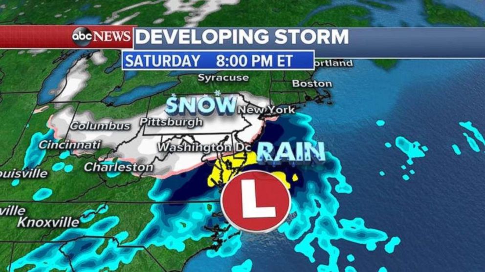 Snow will move into the New York City region around 8 p.m. on Saturday.