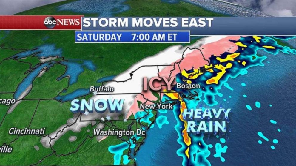 Rain, snow and an icy mix will cover the Northeast on Saturday morning.