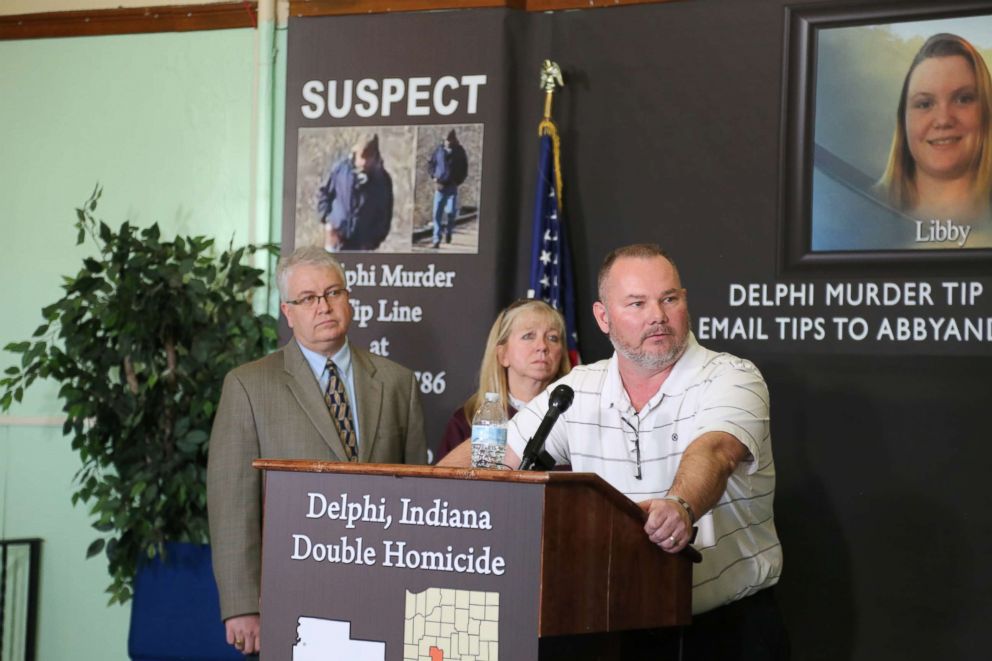 PHOTO: Mike Patty, grandfather of slain teenager Libby German, speaks to reporters in Delphi, Ind., March 9, 2017.