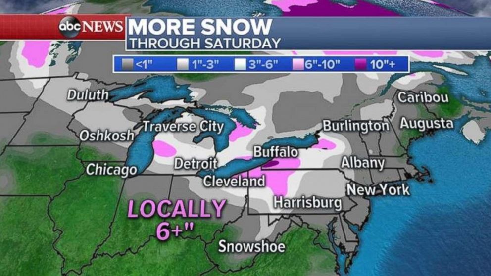 Snow totals of over 6 inches are possible in western New York through Saturday.