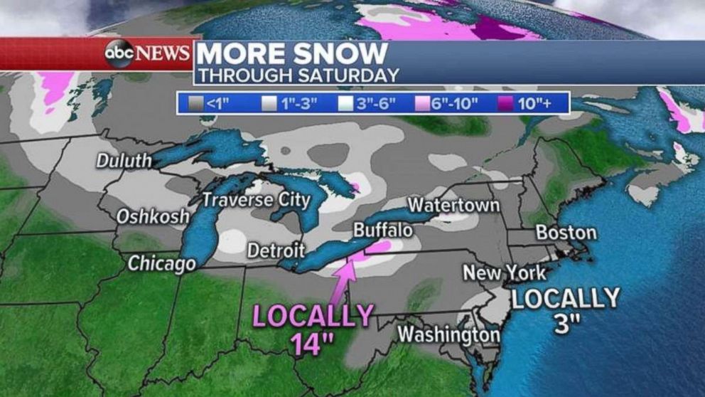 Widespread snow is likely through Saturday, with western New York looking at over a foot of snow.