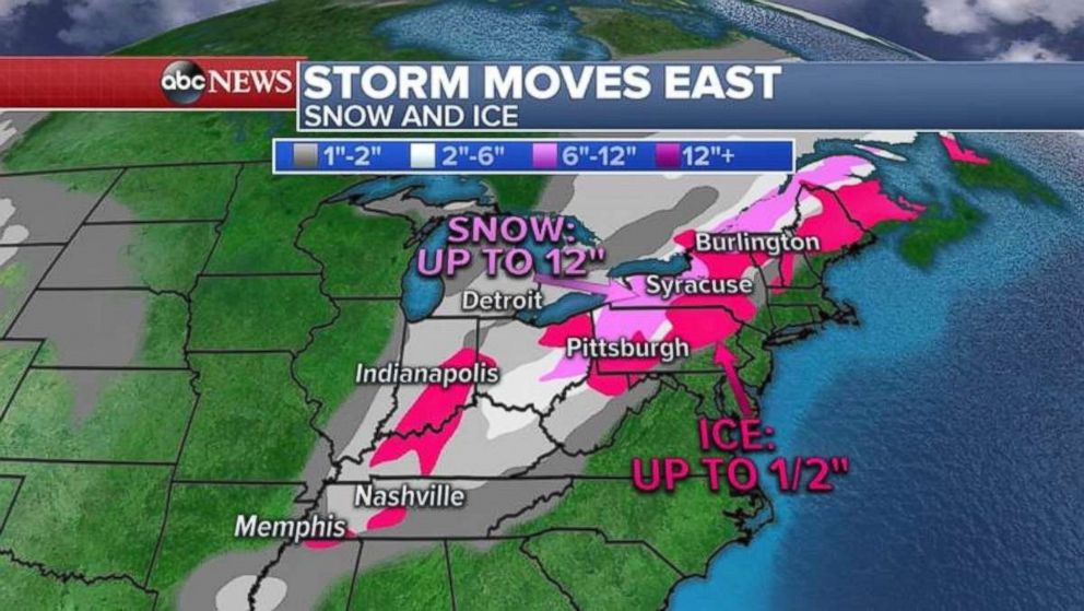 Snow and ice will bring treacherous conditions to the Great Lakes and Midwest.