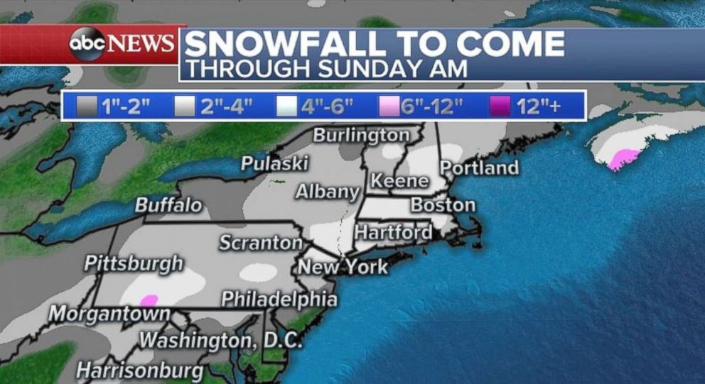 Snowfall will be heaviest north of New York City and northeast through Connecticut into western Massachusetts.