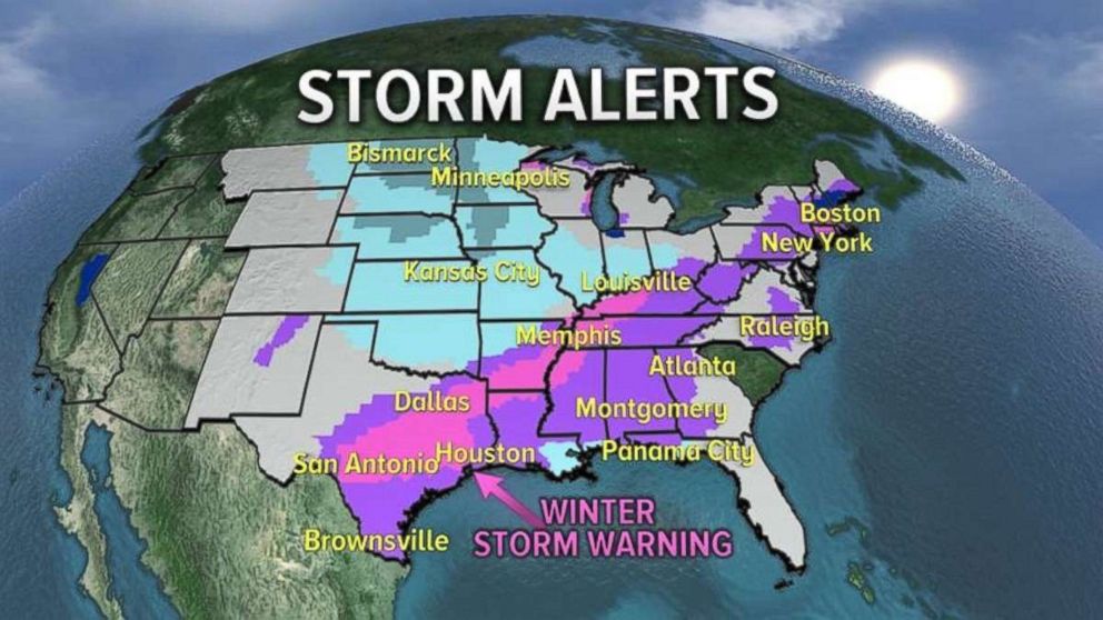 Storm alerts are in place for most of the U.S. east of the Rockies on Tuesday.