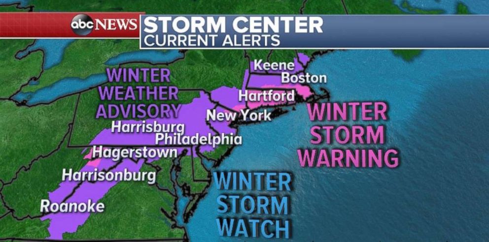 Storm alerts are in place for much of the Northeast ahead of Saturday's snow storm.