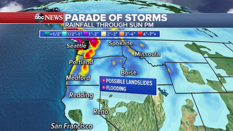 Rainfall totals in the Seattle area could approach 6 inches through the weekend.