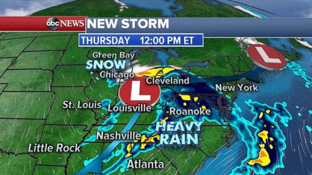 The storm will bring heavy rain to the Midwest on Thursday midday.