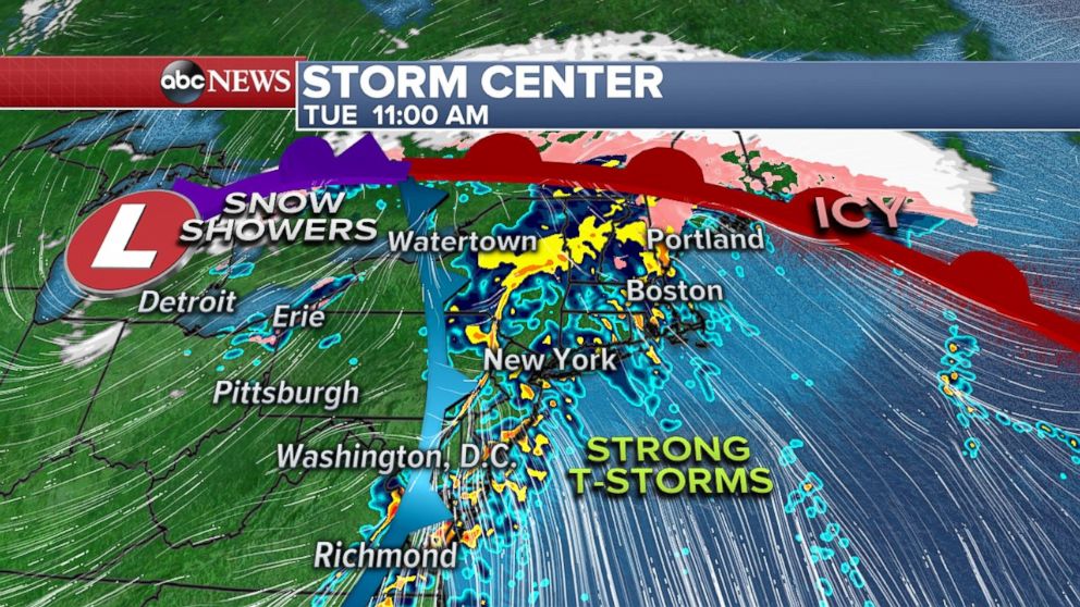 The storm will bring heavy rain to all of New England throughout the day on Tuesday.