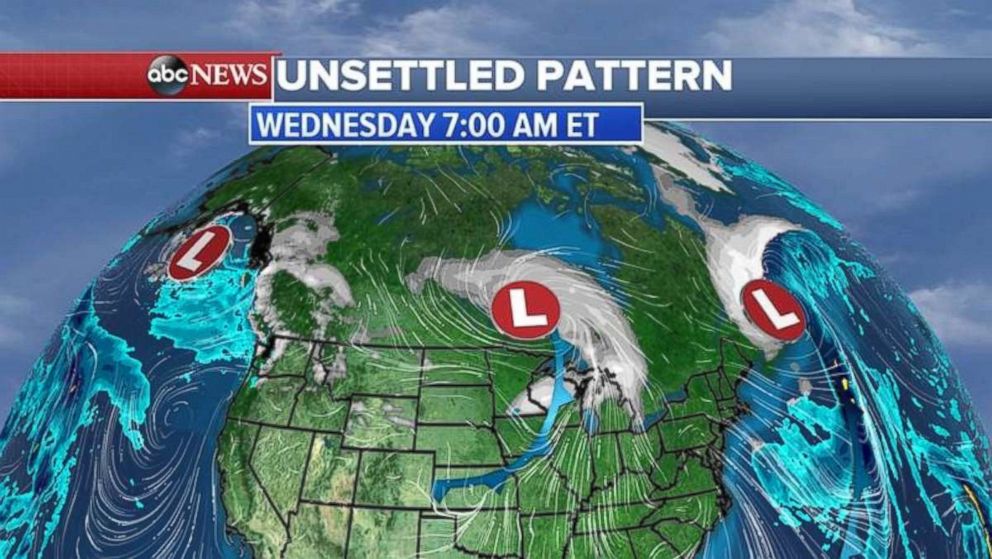 A series of storms are lining up across the United States on Wednesday morning.
