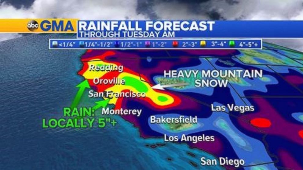 PHOTO: Another Pacific storm taking aim at the West Coast on Sunday will bring additional rain to Central and Northern California. 