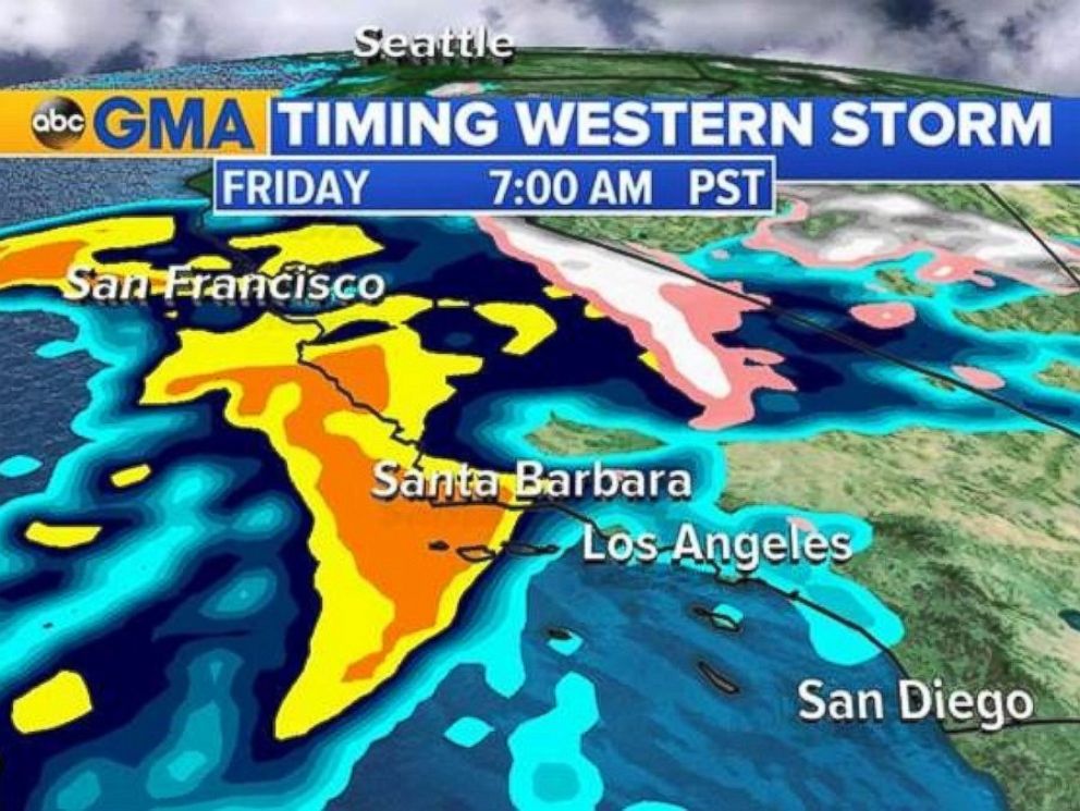 PHOTO: Heavy rain will move into Southern California by 7 a.m. PT Friday.
