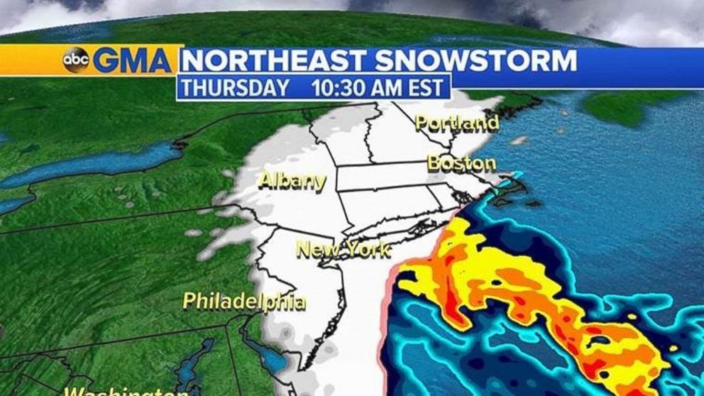 PHOTO: ABC News meteorologists say it will be snowing 2 to 4 inches per hour in the region from around 9 a.m. to 1 p.m. ET. on Feb. 9, 2017.
