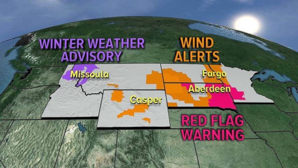 Winter weather and wind advisories are in place from Idaho to Minnesota on Wednesday.