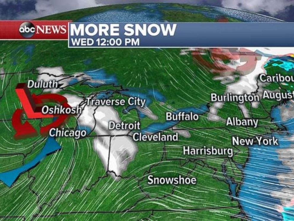 A storm system will move into the Great Lakes on Wednesday.
