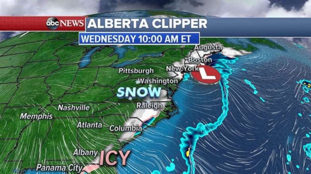 The snow will remain on the East Coast into Wednesday morning.