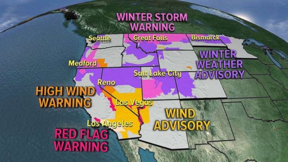 Winter storm warnings and winter weather advisories are in place across much of the West.