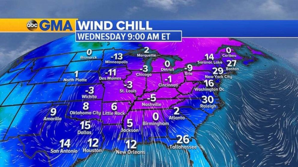 The very cold wind chills will return after the front moves through Tuesday and Wednesday morning.