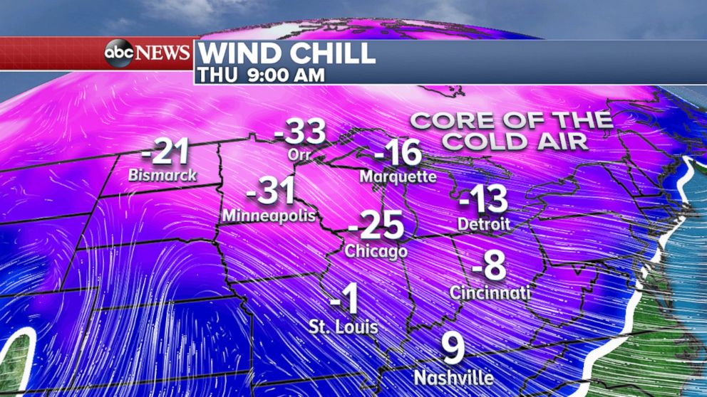 PHOTO: Wind chill forecast for Thursday morning in Midwest.