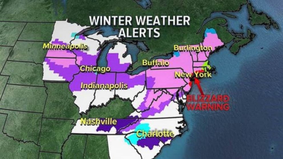 PHOTO: Winter weather alerts around the Eastern United States. 