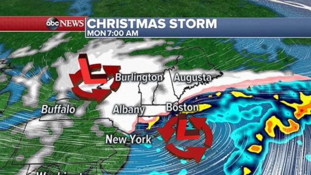 The storm will bring snow to much of the Northeast on Christmas morning.
