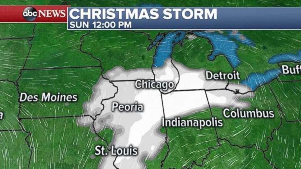 The snow will begin falling in the Midwest during the midday on Sunday.
