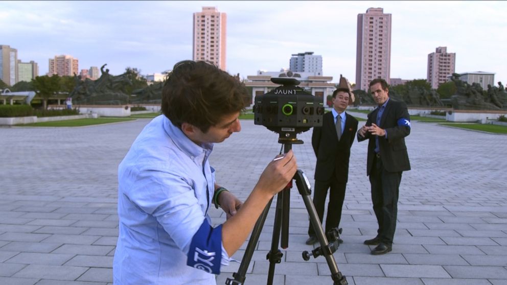 PHOTO: ABC's Bob Woodruff and Ronnie Polidoro prepare Jaunt's 360 degree camera in Pyongyang, North Korea.