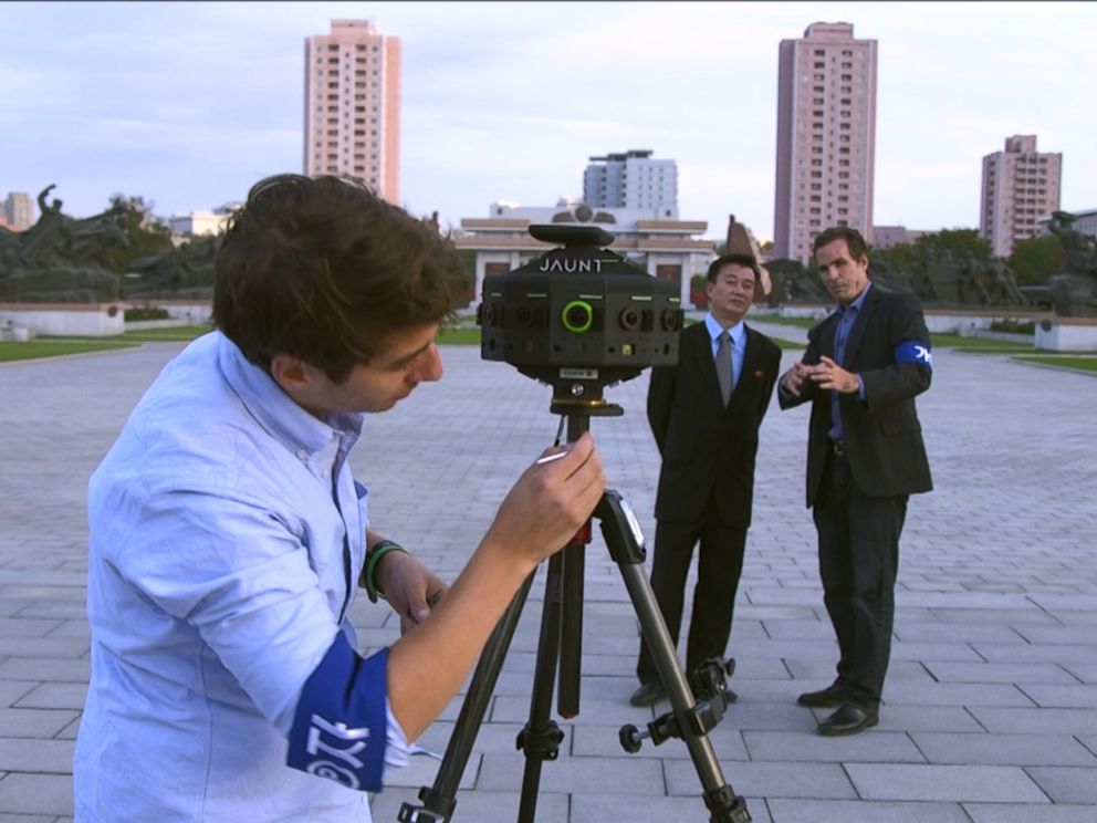 PHOTO: ABCs Bob Woodruff and Ronnie Polidoro prepare Jaunts 360 degree camera in Pyongyang, North Korea.