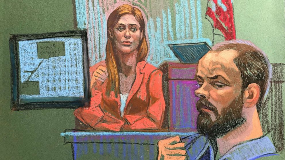 PHOTO: Dr. Emily Hogan is seen here on the stand on June 18, 2019, in this courtroom sketch. 