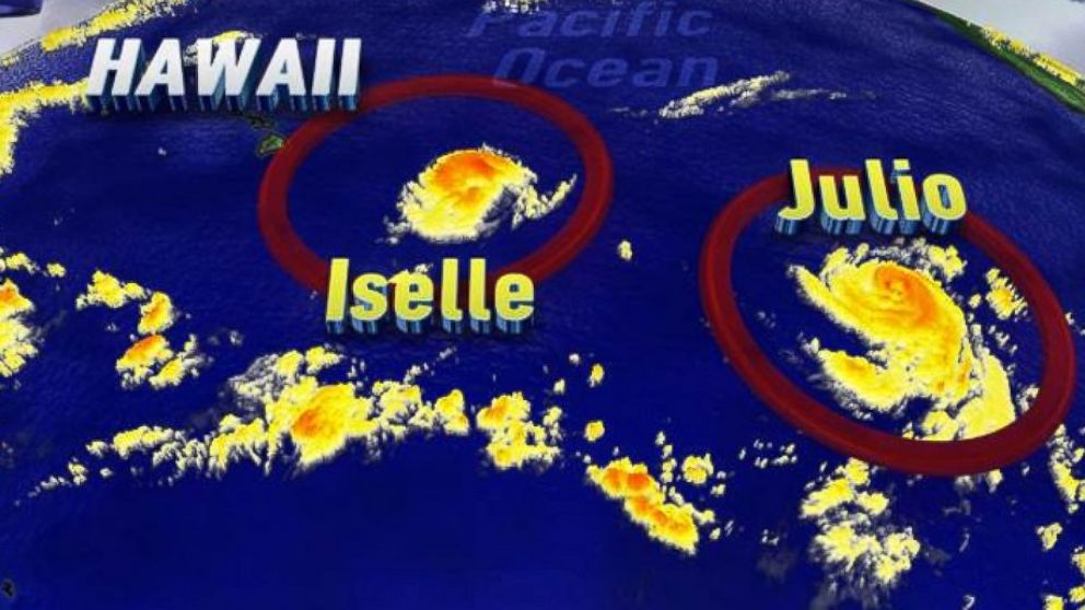 A satellite view of Iselle and Julio from Aug. 7, 2014. 