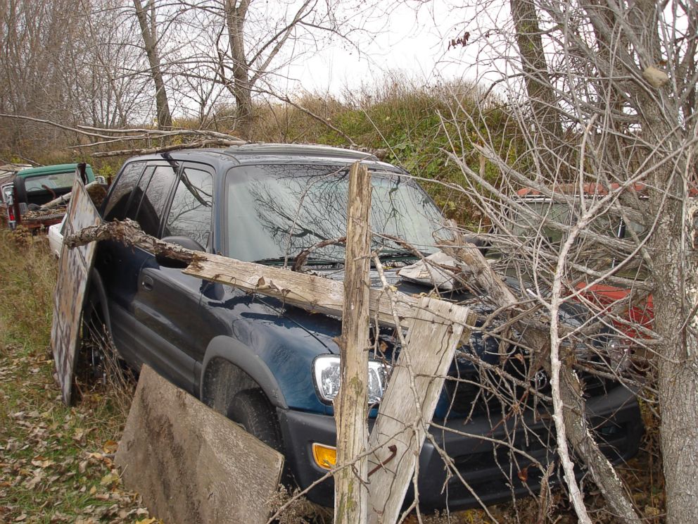 Evidence photo the state presented at Steven Avery's murder trail showing Teresa Halbach's car on the Avery property.