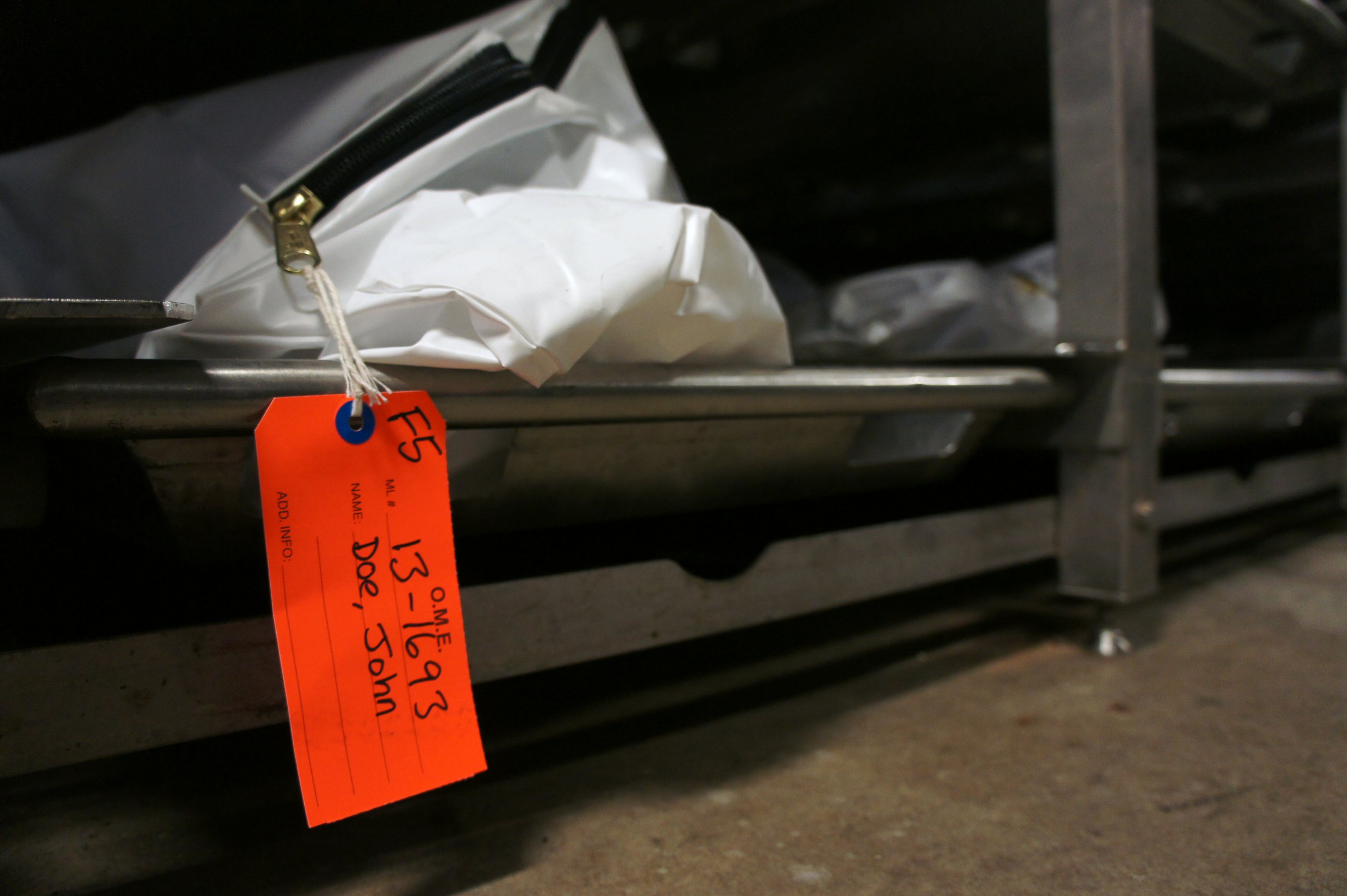 PHOTO: Body bags containing the remains of unnamed migrants at the Pima County morgue in Tucson, Ariz.